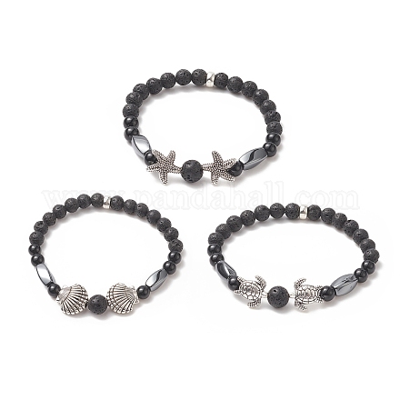 Set di braccialetti elasticizzati in pietra lavica naturale in stile 3 pz 3 e onice nero con perline BJEW-JB09237-1