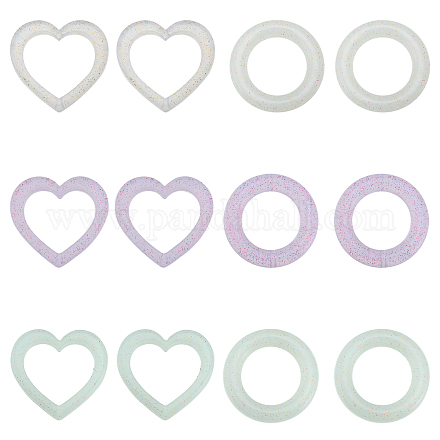 Chgcraft 12 piezas 6 estilo corazón/anillo cuentas de silicona con purpurina SIL-CA0002-82-1