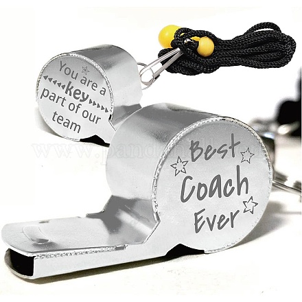 CREATCABIN Stainless Steel Whistles with Lanyard Loud Crisp Sound Sports Whistle Metal for Coaches Referees Training Teacher Team You are A Key Part of Our Team - Best Ever 2 x 5cm(Silvery) DIY-WH0344-015-1