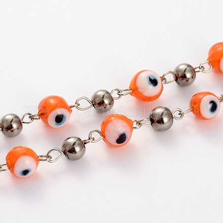 Handmade Evil Eye Lampwork Round Beads Chains for Necklaces Bracelets Making AJEW-JB00106-02-1