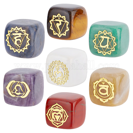 Beebeecraft 7Pcs 7 Colors Chakra Stones Natural Crystals Cube Square Gemstones Gold Plated Brass Chakra Pattern Slices for Window Home Living Room G-BBC0001-07-1