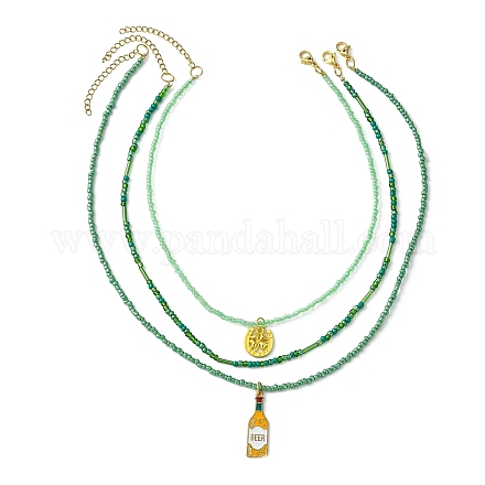 3Pcs 3 Style Alloy Enamel Pendant Necklaces Set with Glass Seed Beaded Chains NJEW-JN04456-1