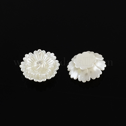ラインストーン付きabs樹脂模造真珠の花のカボション  ホワイト  26x10mm OACR-R012-006-1