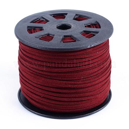 スエード調コード  フェイクレース  暗赤色  1/8インチ（3mm）x1.5mm  約100ヤード/ロール（91.44メートル/ロール）  300フィート/ロール LW-S028-43-1
