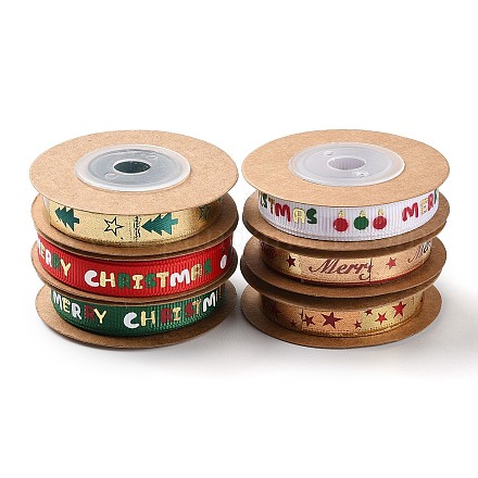 6 rollo de cintas de poliéster estampadas en caliente navideñas de 6 estilos OCOR-D013-01-1