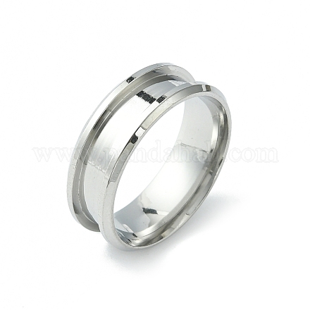 201 Stainless Steel Grooved Finger Ring Settings STAS-TAC0001-10D-P-1