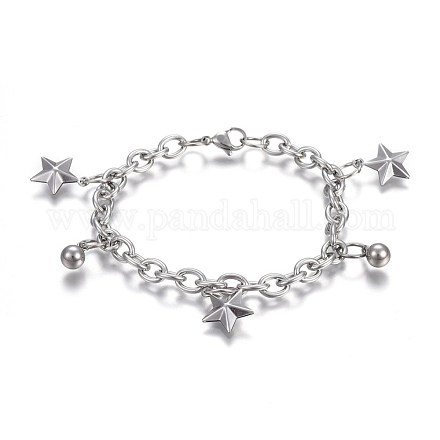 304 Stainless Steel Charm Bracelets BJEW-L637-21-P-1