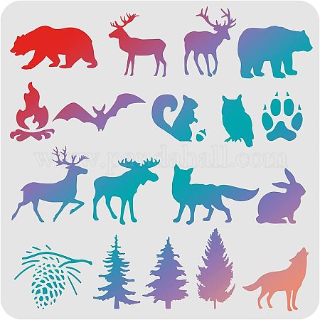 FINGERINSPIRE Animal Stencils Template 11.8x11.8inch Plastic Forest Animals  Drawing Painting Stencils Bear, Deer, Wolf, Pine Pattern Reusable Stencils