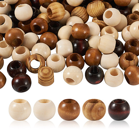 Wholesale Craftdady 100Pcs 5 Style Pine Wood Beads 