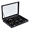 4-Slot Rectangle PU Leather Earring Presentation Boxes, Clear Glass Window Jewelry Organizer Holder Case with Velvet Inside, for Earrings Storage, Black, 35x24x4.9cm