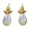 Brass with Glass Stud Earrings, Leaf, Light Gold, 23x10.3mm