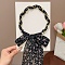 Polyester Hair Bands, Flower Pattern, with Imitation Pearl, Hair Accessories for Women Girls, Black, 1280x7~62x0.1~6mm