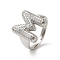 Letter Brass Micro Pave Clear Cubic Zirconia Open Cuff Ring for Women, Platinum, Letter M, 19.5x16mm, US Size 6(16.5mm)