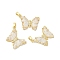 Rack Plating Brass Pendants, With Resion, Cubic Zirconia, Long-Lasting Plated, Lead Free & Cadmium Free, Real 18K Gold, Butterfly, Floral White, 24x20x4.5mm, Hole: 3.5mm