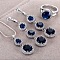 Flat Round Alloy Cubic Zirconia Pendant Necklaces & Hoop Earrings & Rings Sets, Midnight Blue, 16.5mm & 450mm & 65mm