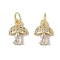 Rack Plating Brass Micro Pave Cubic Zirconia Charms, with Jump Rings, Cadmium Free & Lead Free, Long-Lasting Plated, Mushroom, Real 18K Gold Plated, 11x8x3mm, Hole: 2.8mm