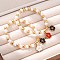 201 Stainless Steel Round Beaded Stretch Bracelets, with 304 Stainless Steel Charms & Plastic Imitation Pearl, Flower, Inner Diameter: 1-7/8 inch(4.9cm)Pendant: 14x12x1.5mm