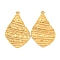 Ion Plating(IP) 304 Stainless Steel Pendants, Textured, Leaf Charm, Real 18K Gold Plated, 39x23x3mm, Hole: 2mm