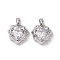 Valentine's Day Brass Micro Pave Clear Cubic Zirconia Pendants, Heart Charms, Platinum, 14x15x6.5mm, Hole: 5x2.8mm
