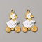 Alloy Enamel Pendants, Duck Charm, Light Gold, Orange, 34x21x1.5mm, Hole: 1.8mm