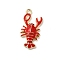 Alloy Enamel Pendants, Lobster, Golden, Red, 24.5x12x3.5mm, Hole: 1.7mm