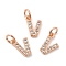 Brass Micro Pave Grade AAA Cubic Zirconia Charms, Letter V, Cadmium Free & Nickel Free & Lead Free, Real Rose Gold Plated, 9x6x1.5mm, Hole: 2mm
