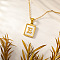 Rectangle 304 Stainless Steel Pave Natural White Shell Initial Pendant Necklaces for Women, Real 18K Gold Plated, Letter E, 15.75 inch(40cm)