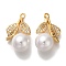 Brass Micro Pave Cubic Zirconia Pendants, with ABS Imitation Pearl, Cherry, Real 18K Gold Plated, 22.5x14x10mm, Hole: 1.5mm