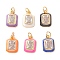 Brass Micro Pave Cubic Zirconia Enamel Charms, with Jump Ring, 
Long-Lasting Plated, Rectangle, Mixed Color, 14x9x4mm, Jump Ring: 5.2x0.8mm, Inner Diameter:  3.6mm