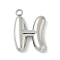 304 Stainless Steel Initial Pendants, Ion Plating(IP), Stainless Steel Color, Letter H, 16~18x6~18x3mm, Hole: 1.8mm