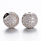 Brass Micro Pave Cubic Zirconia Beads, Round, Platinum, 10mm, Hole: 2mm