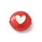 Brass Enamel Beads, Round with Heart, Rack Plating, Cadmium Free & Lead Free, Long-Lasting Plated, Real 18K Gold Plated, Red, 12x13x5.5mm, Hole: 1.8mm