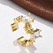 Brass Micro Pave Clear Cubic Zirconia Cuff Finger Rings, Rectangle, Real 18K Gold Plated, 10mm, Inner Diameter: Adjustable