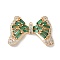Brass Micro Pave Cubic Zirconia Pendants with Glass, Bowknot Charms, Green, 22x31x6mm, Hole: 1.2mm