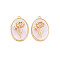 Brass Birth Floral Pendants, Oval with Flower Mother of Pearl White Shell Charms, Nickel Free, Real 18K Gold Plated, April Daisy, 27x18x4mm, Hole: 1.8mm