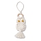 Handmade Woven Cotton Macrame Owl Pendant Decorations, with Wooden & Lampwork Beads, White, 291mm