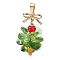 Brass & Glass & Alloy Pendants, Christmas Tree with Bowknot, Golden, 37.5x18x18mm, Hole: 6x2.5mm