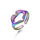Gestellbeschichtung Regenbogenfarbe 304 Edelstahl-Herzgeste offener Manschettenring für Frauen RJEW-S405-260M-4