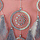 羽のペンダント装飾を施した毛糸織りのネット/ウェブ  フラットラウンド  濃いグレー  650~700x160mm HJEW-PW0001-045-4