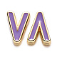 ラックメッキ合金エナメルビーズ  カドミウムフリー＆ニッケルフリー＆鉛フリー  ライトゴールド  紫色のメディア  文字.v  V：10x7x5mm  穴：1.6mm X-ENAM-S122-033V-NR-2
