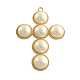 Golden Alloy Acrylic Imitation Pearl Beads Cross Large Pendants PALLOY-S032-RS-1