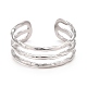 304 Stainless Steel Triple Line Open Cuff Ring for Women RJEW-C025-12P-3