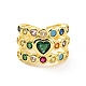 Colorful Cubic Zirconia Heart Open Cuff Ring X-RJEW-C061-03G-2