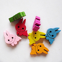 Мультфильм кнопки кролика, Деревянные пуговицы, кролик, разноцветные, длиной около 13 мм , шириной 16 мм , толстый 3.5 мм 