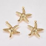 Colgantes de 304 acero inoxidable, Estrella de mar / estrellas de mar, real 18k chapado en oro, 22x20.5x2.5mm, agujero: 0.8 mm