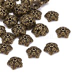 Coupelles de style tibétain , sans plomb et sans nickel, 5 pétales, fleur, bronze antique, 10x4mm, Trou: 1mm