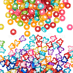 Transparente Acryl Perlen, Perle in Perlen, Blume & Schmetterling, Mischfarbe, 9~10x10x4 mm, Bohrung: 2 mm, 500 Stück / Karton