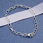 Iron Cable Chain Bracelet Making with Lobster Claw Clasps, fit DIY Fashion Bracelet Jewelry Making, Silver Color Plated, 205mm, Clasp: 12x7x3mm, Link: 7x4.5x1mm
