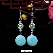 Круглые серьги-подвески из синтетической бирюзы и сплава WG2299-7