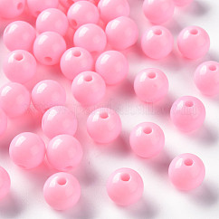 Abalorios acrílicos opacos, redondo, rosa perla, 10x9mm, agujero: 2 mm, aproximamente 940 unidades / 500 g